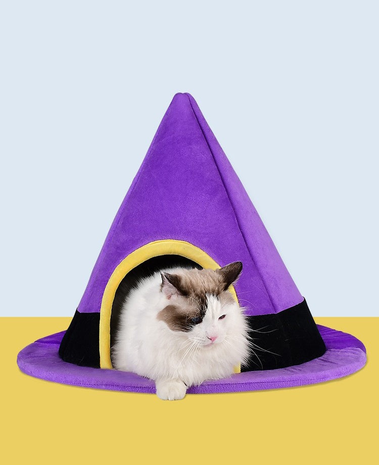 Semi-Enclosed Cat Bed Plush Pet Bed Purple Winter Warmth for Cats and Small Dogs Comfortable | Sansoti