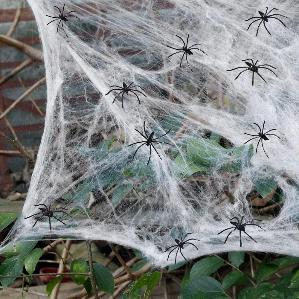 Stretchable Spider Web Halloween Decoration White Spooky Interior Party Themed Decoration Horror Accessory | Sansoti