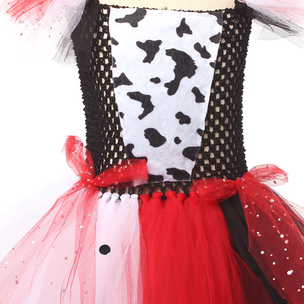 Tutu-Kleid für Mädchen, Schwarz-Weiß-Dalmatiner-Print, Halloweenkostüm, Kostümfest, Karneval, Kinderparty-Outfit | Sansoti