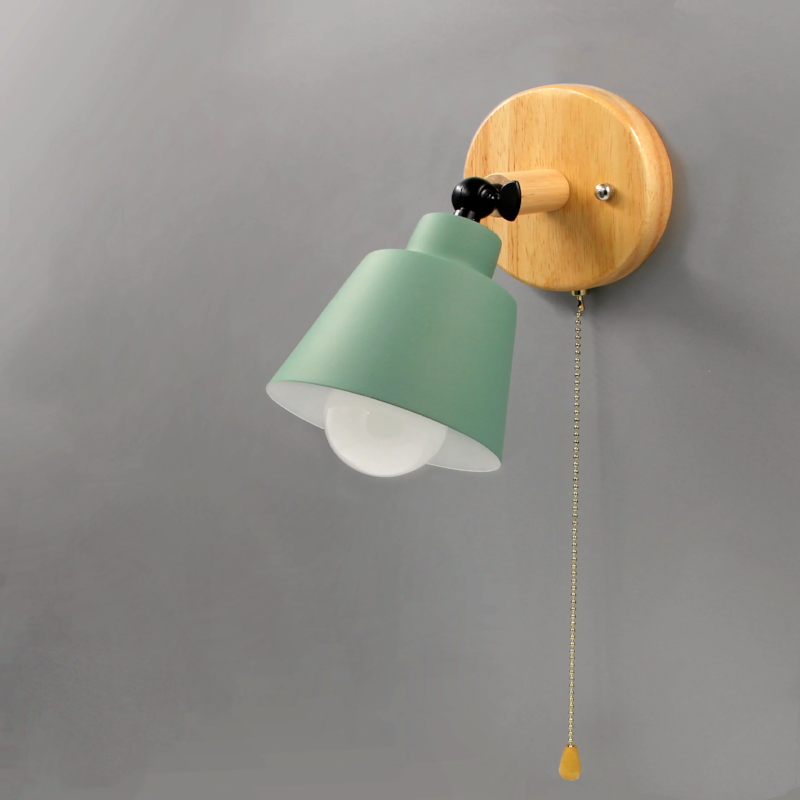 Wandlamp Hout Metaal Trekschakelaar Draaibaar E27 Mid-Century Slaapkamer Woonkamer | Sansoti