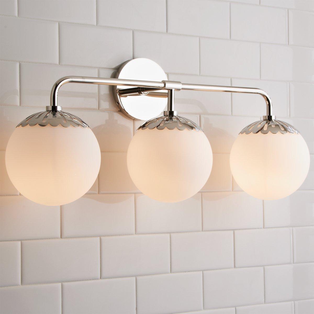 Art Deco Wall Lamp with Flower Shade and Glass Globe – Design Wall Lighting in Brass, Black, or Nickel for Living Room and Bathroom | Sansoti