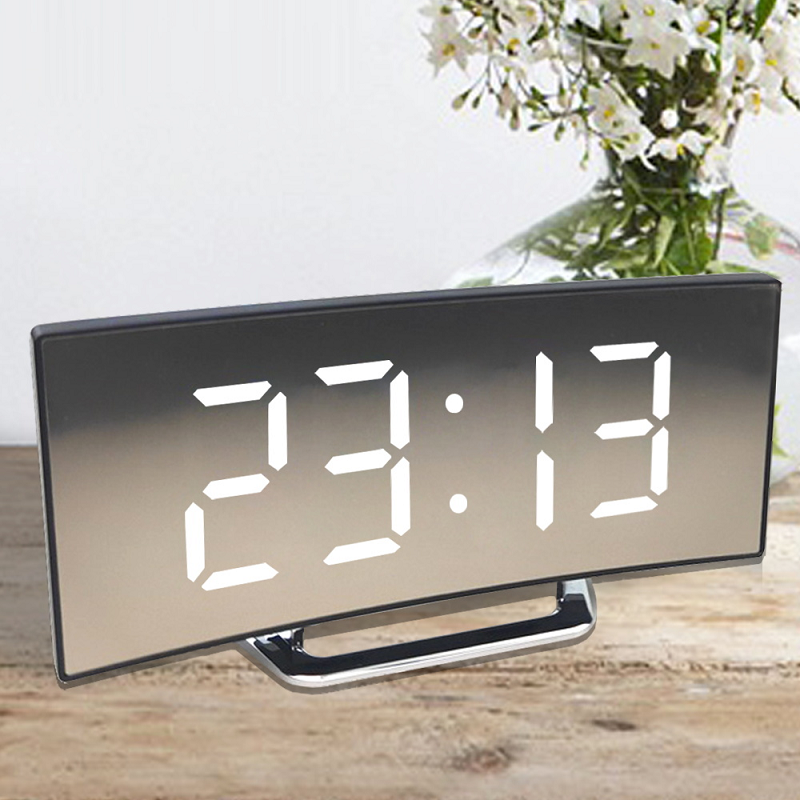 Digital LED Mirror Alarm Clock with Curved Display and Automatic Dimming | CurveClock | Modern Alarm Clock with Day and Night Mode for Bedroom and Office | Sansoti