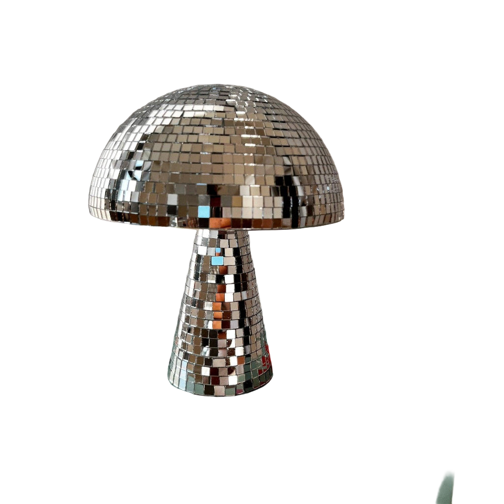 Retro Pilzlampe mit Glitzereffekt – Spiegelkacheln Discokugel Design 15x18cm oder 20x22,5cm | Sansoti