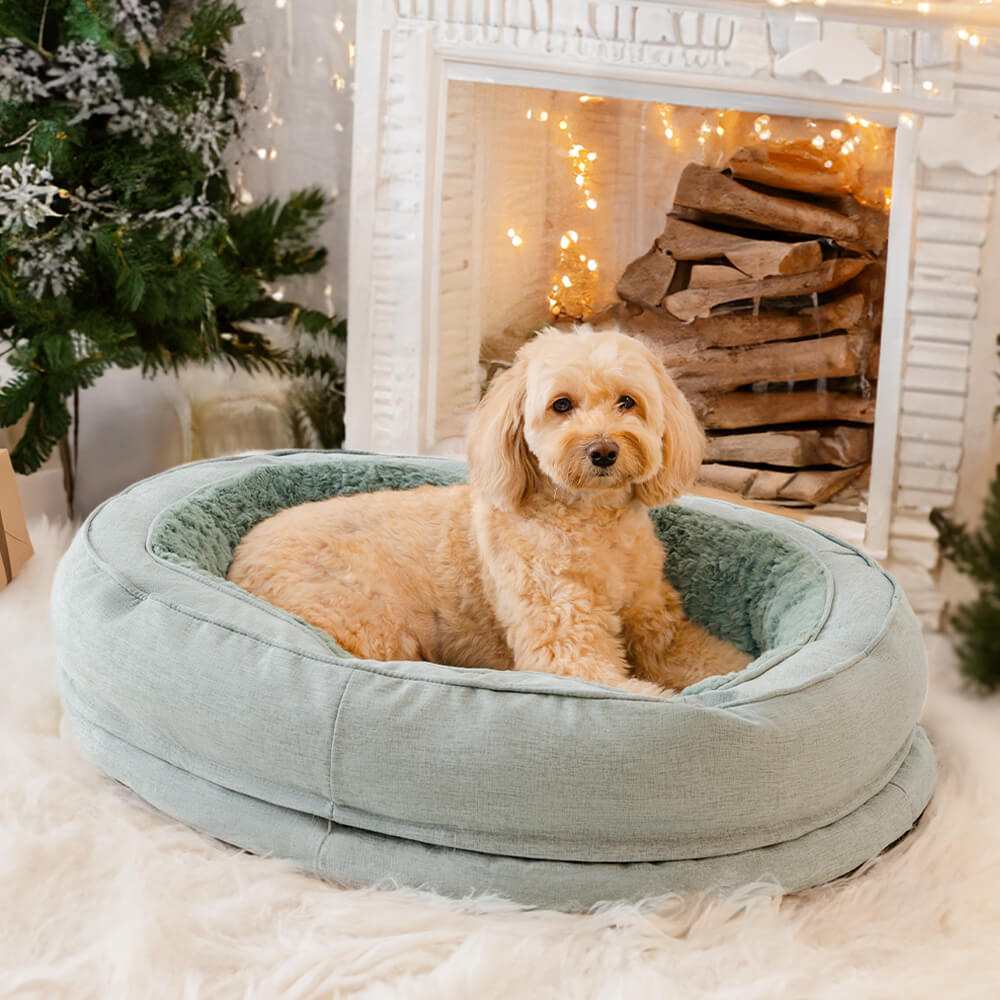 Orthopädisches Donut-Hundebett, rund, mit hohem Rand und rutschfester Unterseite für kleine, mittelgroße und große Hunde | Sansoti