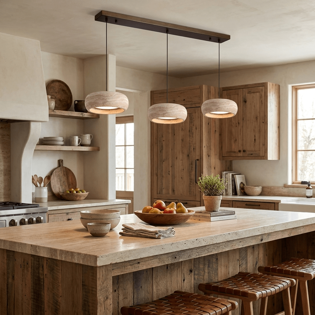 Travertijn Hanglamp Donut met Geïntegreerde LED Warm Wit Dimbaar Natuursteen Design Sfeerverlichting | Sansoti