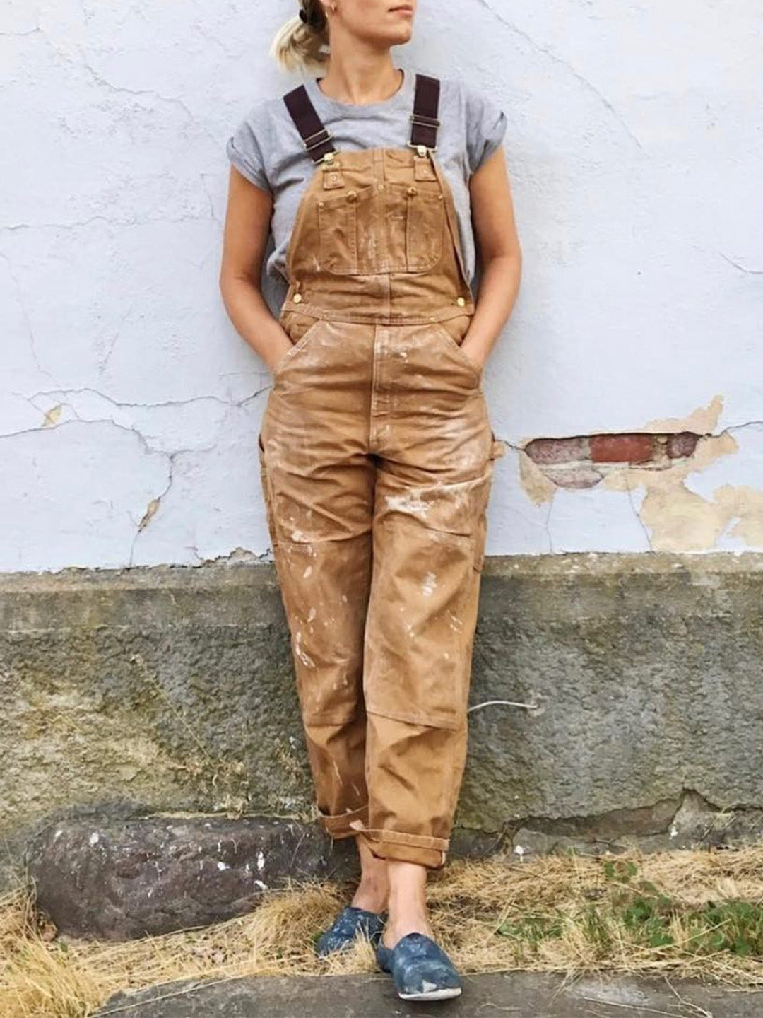 Canvas Work Overalls with Adjustable Straps, Reinforced Knees, and Practical Pockets for DIY and Gardening | Sansoti