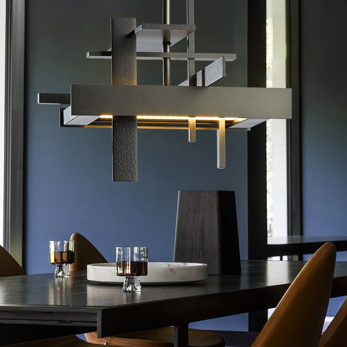Planar Pendant Lamp Black Metal LED Integrated Modern Abstract Design Dining Table Lighting | Sansoti