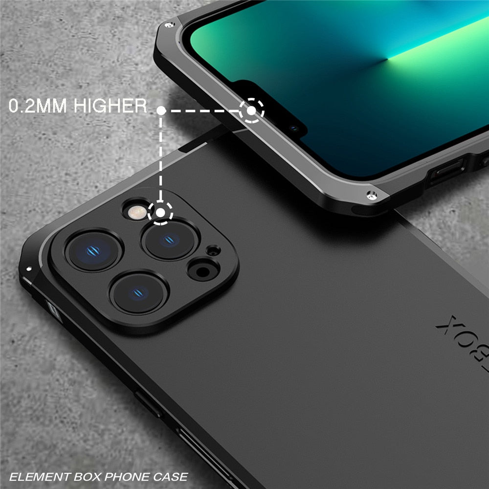 Metallische Panzerhülle für iPhone 14, 15 und 16 Pro Max, sturzsicher, mit Kameraschutz, fingerabdruckresistent und stoßfest | Sansoti