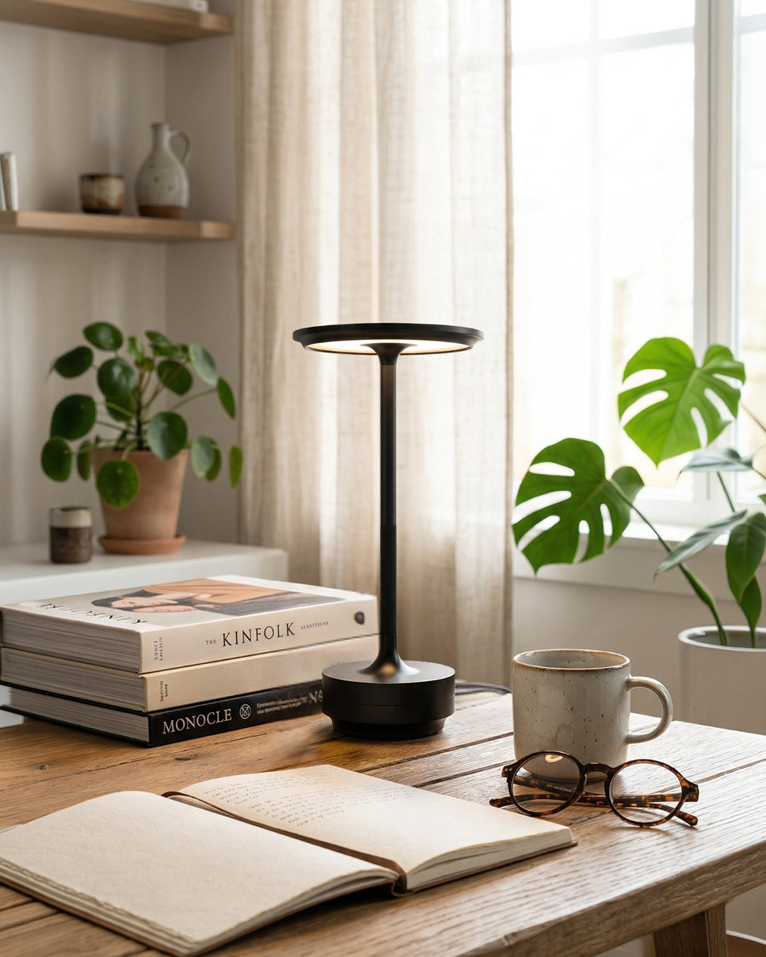 Rechargeable LED Table Lamp with Dim Function Cylinder Shape Metal Wireless Ambient Lamp | Sansoti