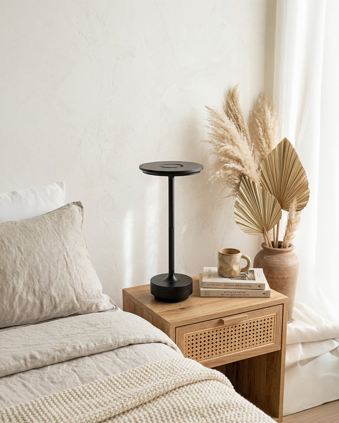 Rechargeable LED Table Lamp with Dim Function Cylinder Shape Metal Wireless Ambient Lamp | Sansoti