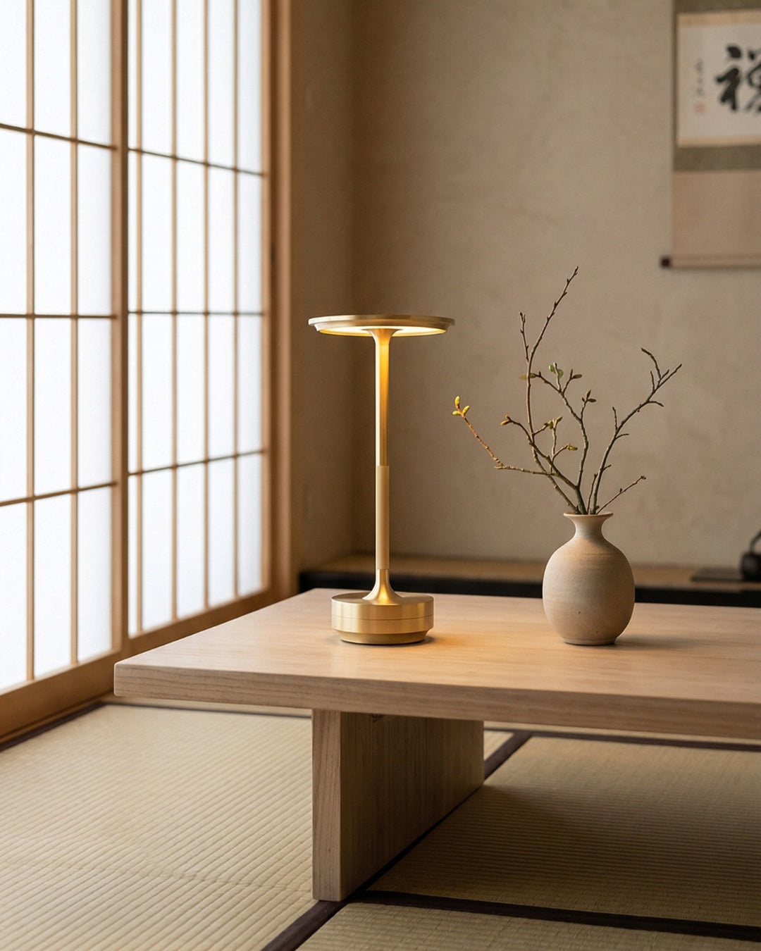 Rechargeable LED Table Lamp with Dim Function Cylinder Shape Metal Wireless Ambient Lamp | Sansoti