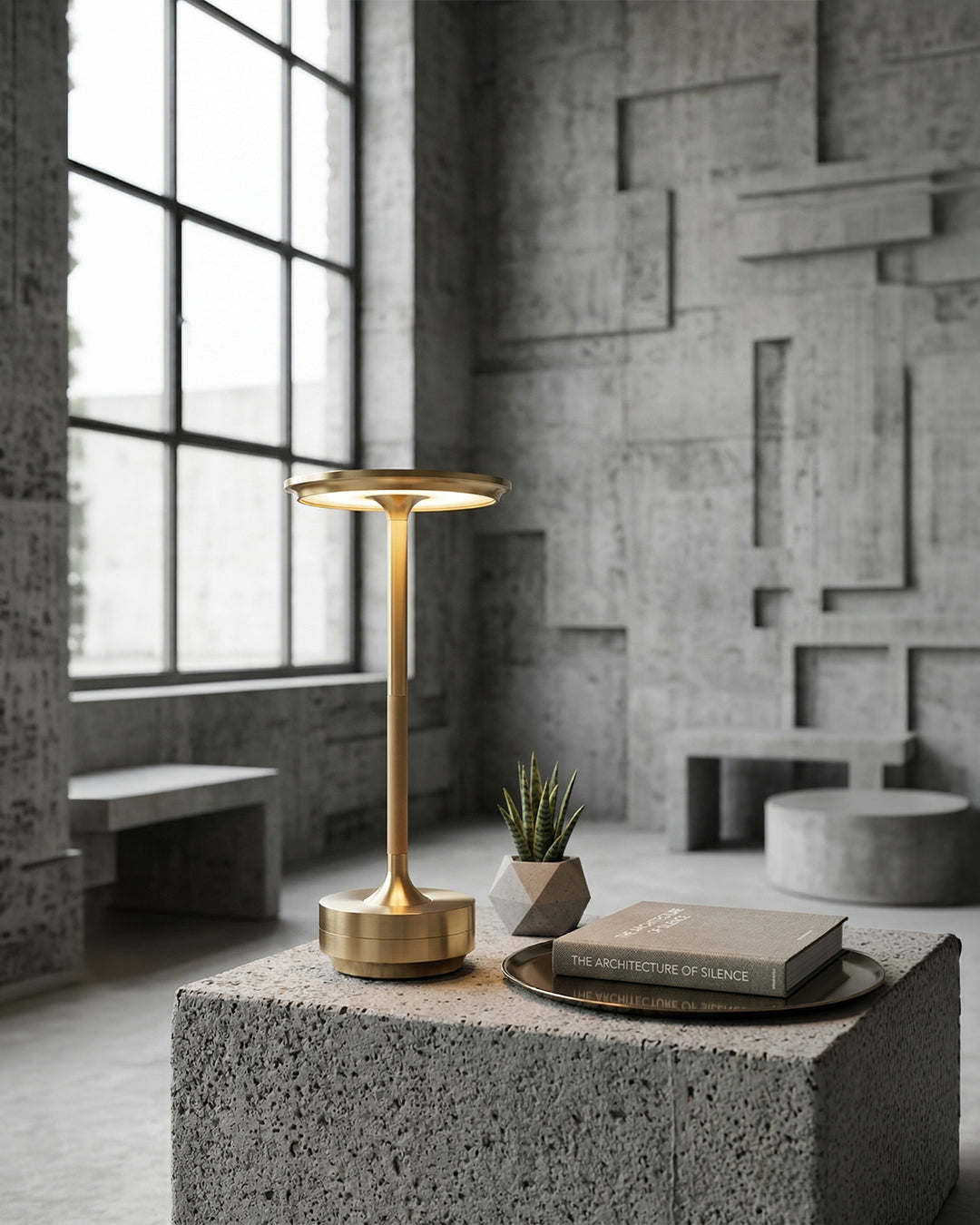 Rechargeable LED Table Lamp with Dim Function Cylinder Shape Metal Wireless Ambient Lamp | Sansoti
