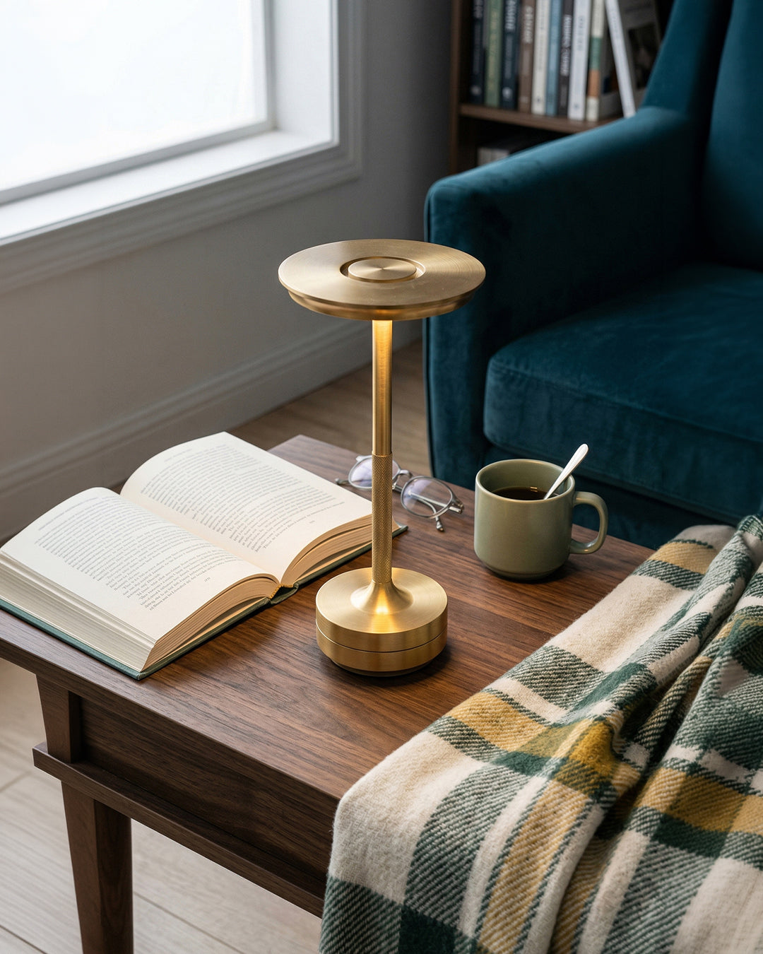 Rechargeable LED Table Lamp with Dim Function Cylinder Shape Metal Wireless Ambient Lamp | Sansoti