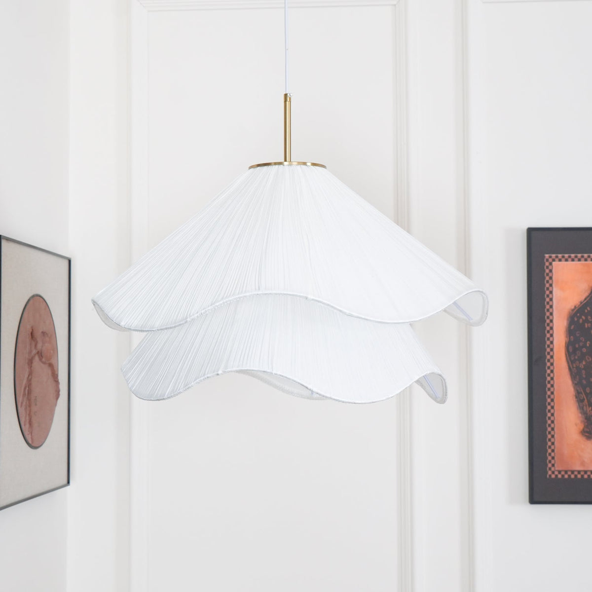 Layered pleated shade pendant lamp — Petal-like light gold fitting E26/E27 sloped-ceiling mounting | Sansoti