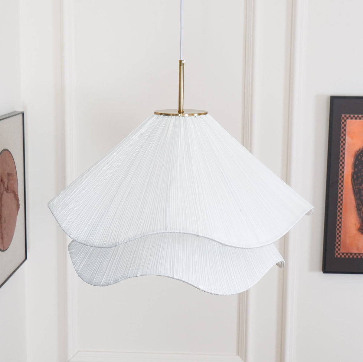Layered pleated shade pendant lamp — Petal-like light gold fitting E26/E27 sloped-ceiling mounting | Sansoti