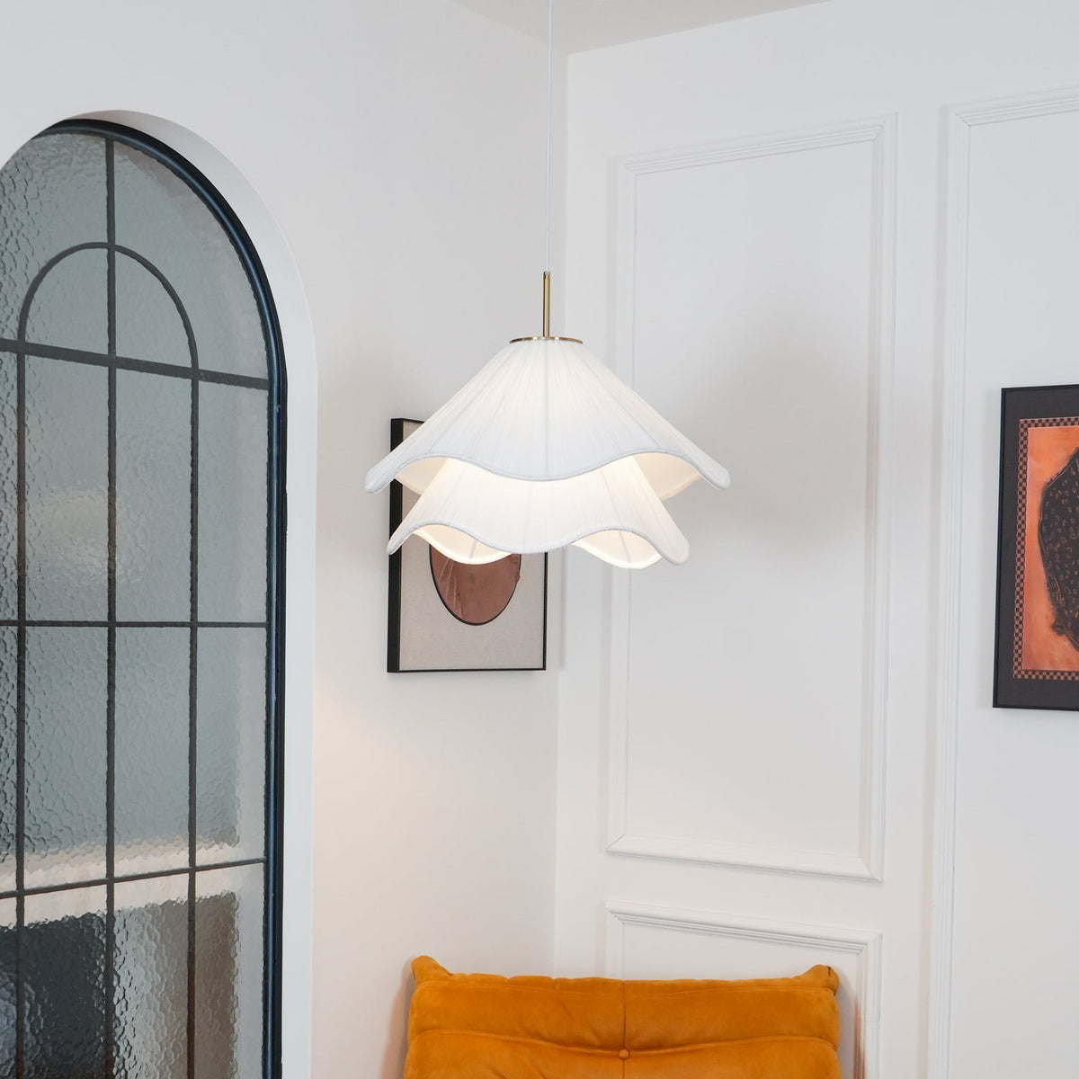 Layered pleated shade pendant lamp — Petal-like light gold fitting E26/E27 sloped-ceiling mounting | Sansoti