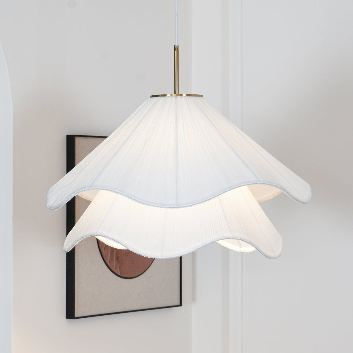 Layered pleated shade pendant lamp — Petal-like light gold fitting E26/E27 sloped-ceiling mounting | Sansoti