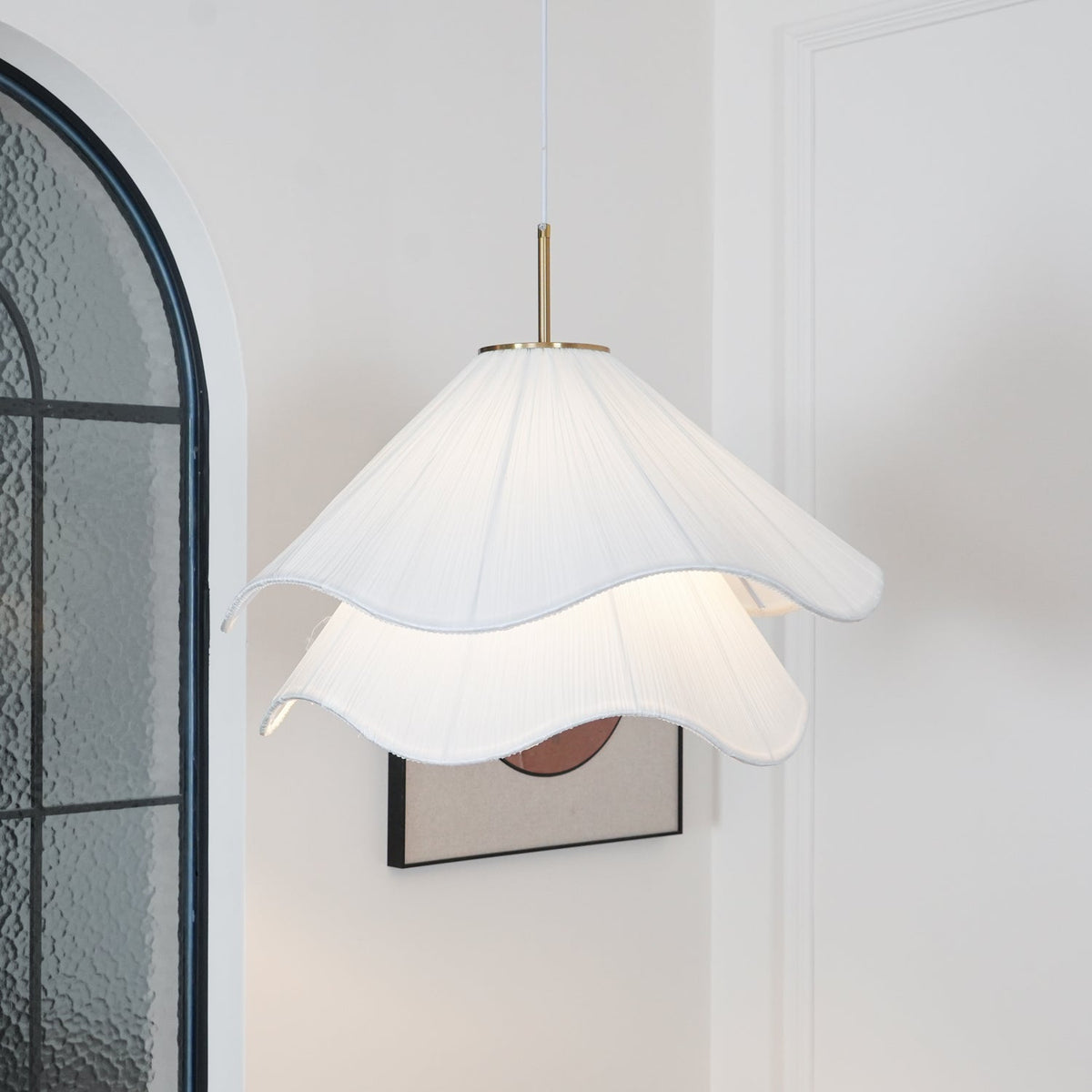 Layered pleated shade pendant lamp — Petal-like light gold fitting E26/E27 sloped-ceiling mounting | Sansoti