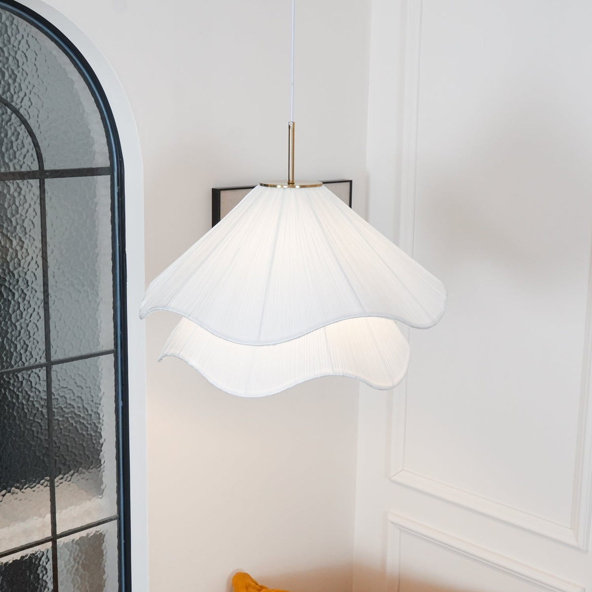 Layered pleated shade pendant lamp — Petal-like light gold fitting E26/E27 sloped-ceiling mounting | Sansoti