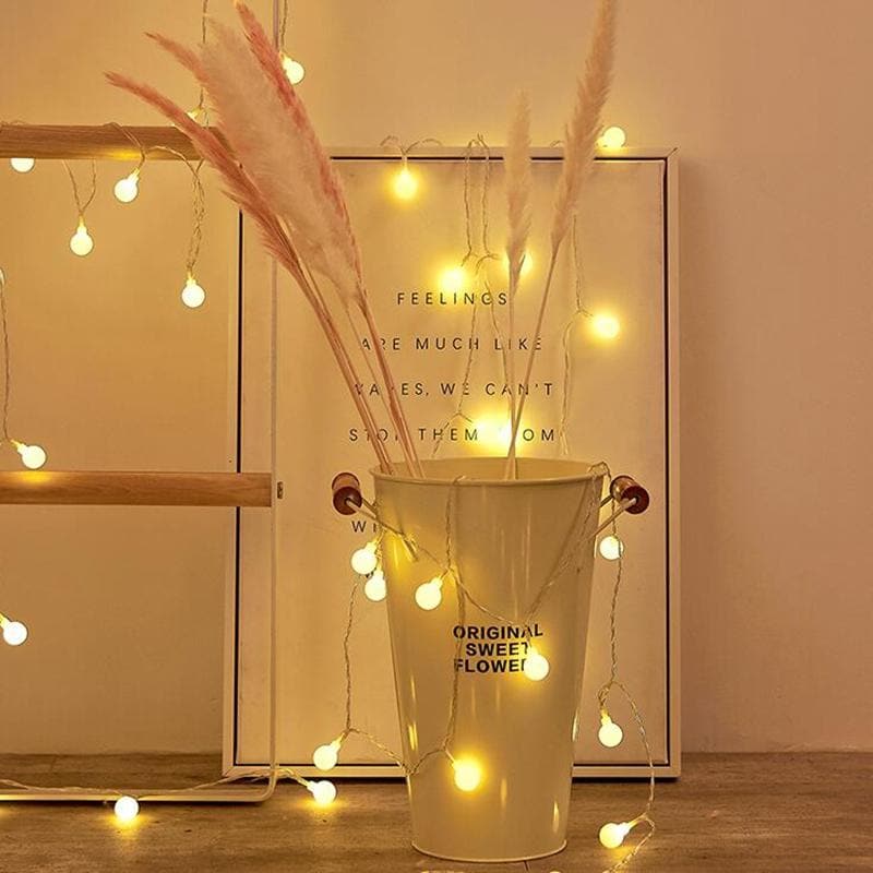 Guirnalda de luces LED decorativas para interior y exterior, blanco cálido, estrellas, flores y bolas, para dormitorio | Sansoti