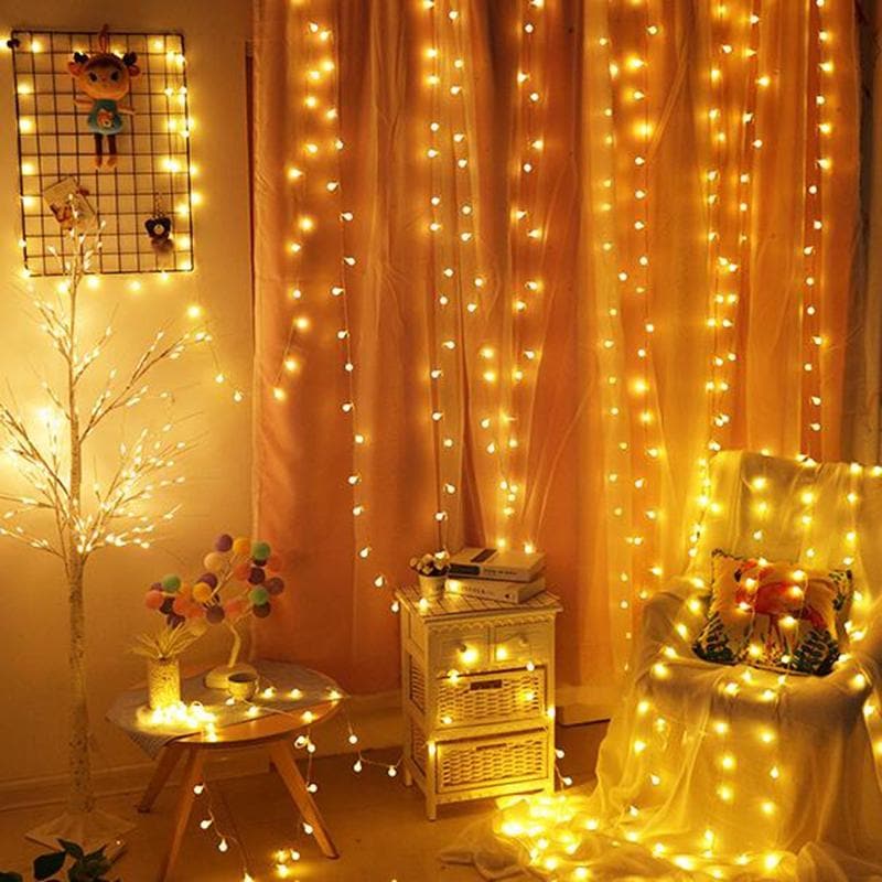 Guirnalda de luces LED decorativas para interior y exterior, blanco cálido, estrellas, flores y bolas, para dormitorio | Sansoti