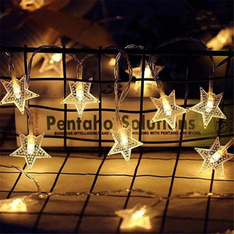 Guirnalda de luces LED decorativas para interior y exterior, blanco cálido, estrellas, flores y bolas, para dormitorio | Sansoti