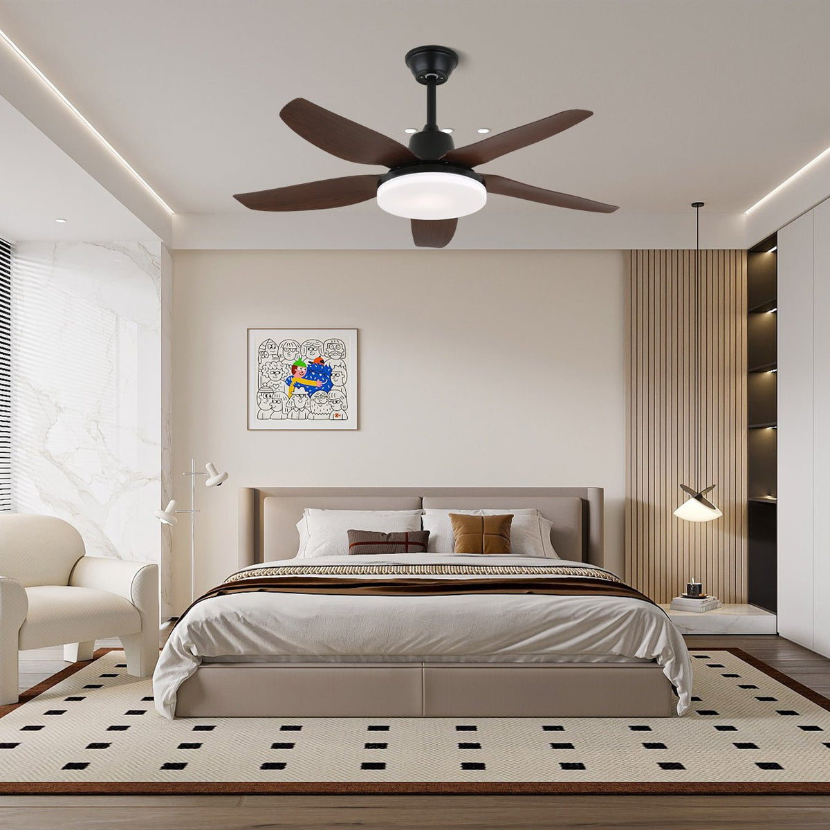 Modern Ceiling Fan Luvo with Lighting and Wooden Finish – Ø122 cm – With Remote Control – Includes LED – 6 Speeds | Sansoti