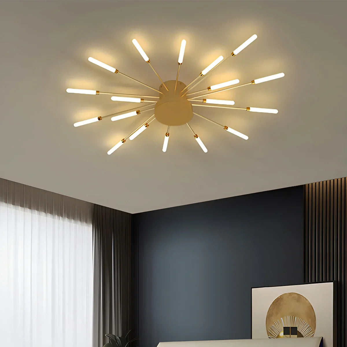 LED Ceiling Lamp Metal 20-42 Light Points Black Gold Living Room Dining Room Star Shape Design Dimmable Modern Lighting Large Spaces | Sansoti