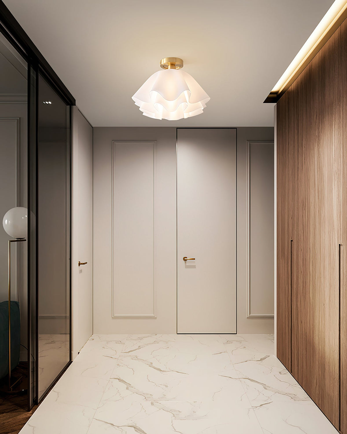 Ceiling Lamp Modern Folded Design Acrylic Copper E27 LED Living Room | Sansoti