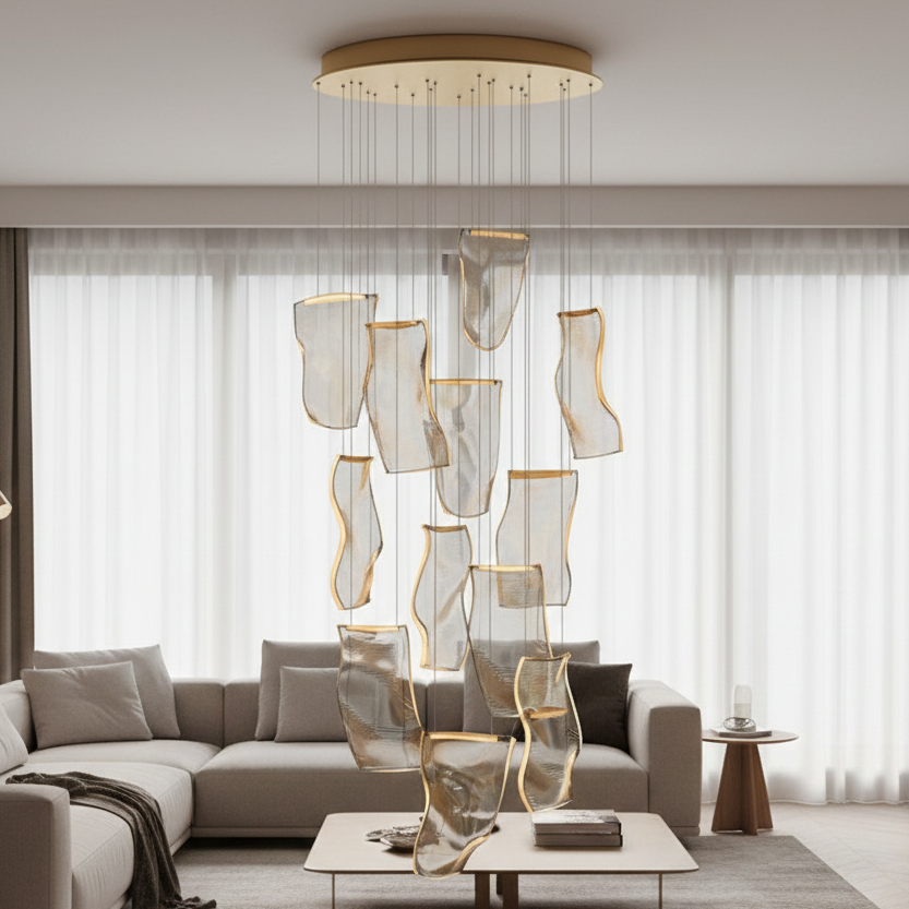 Lustre cascade LED Métal Acrylique Dimmable à plusieurs lumières Salon Salle à manger Chambre à coucher Intérieur moderne | Sansoti