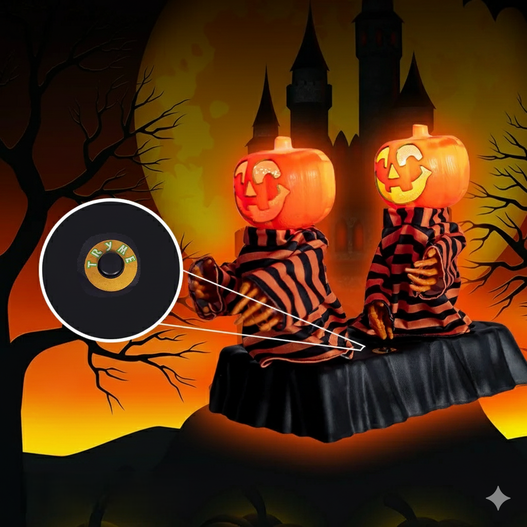 Gemotoriseerde Halloween Skelet met Pompoen Decoratieset LED Kleurwisselend met Beweging en Geluid Effect | Sansoti