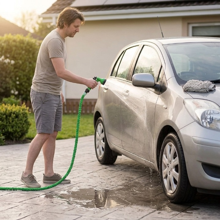 Flexible Garden Hose 3x Extendable with 7-Function Spray Gun Green | Sansoti