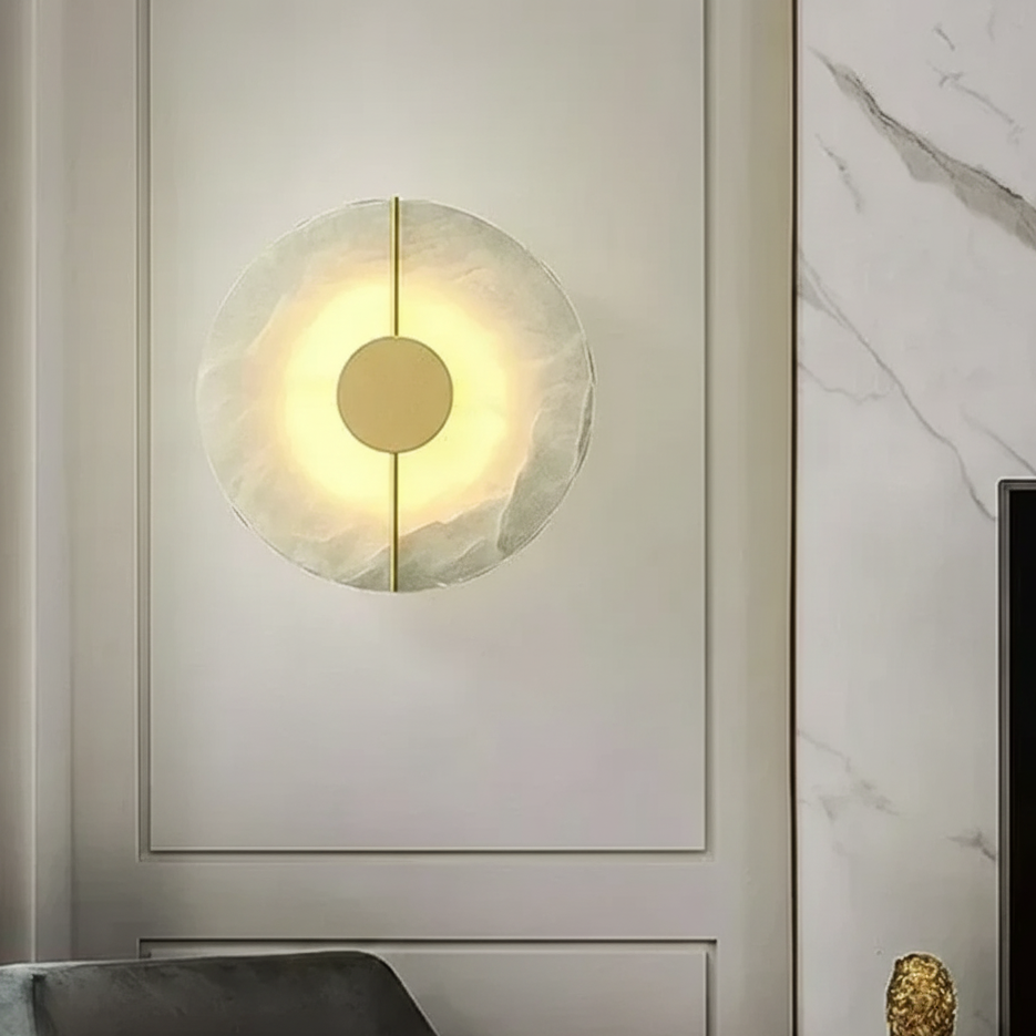 Round Natural Stone Wall Lamp LED Warm Diffused Light Hallway Bedroom Living Room Modern Design Copper Atmospheric | Sansoti