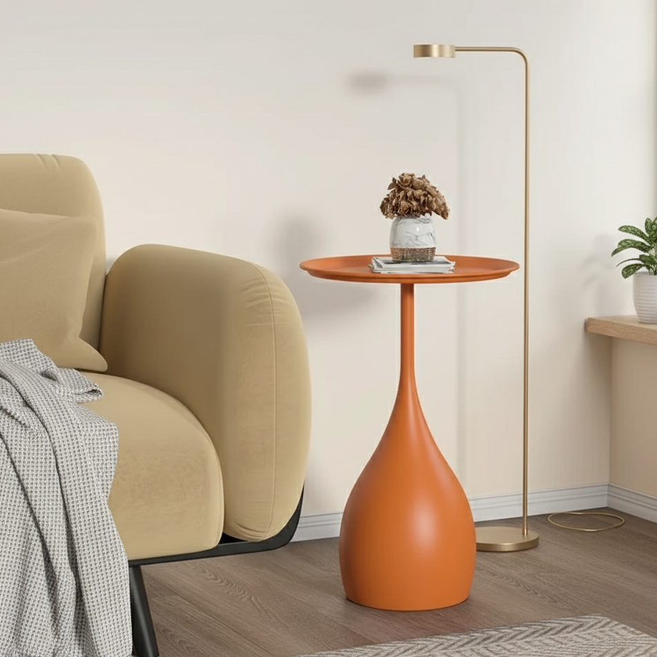 Round 40cm Side Table on Wheels, Metal Scandinavian Design, Sofa Table, Bedside Table for Living Room and Bedroom | Sansoti
