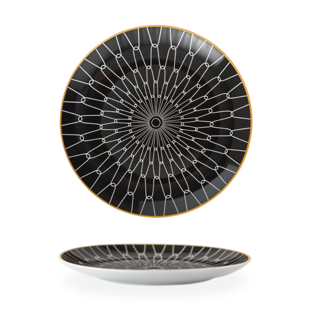 Porseleinen Bord Geometrisch Zwart Wit Goudrand Decoratief Tafelservies Set | Sansoti
