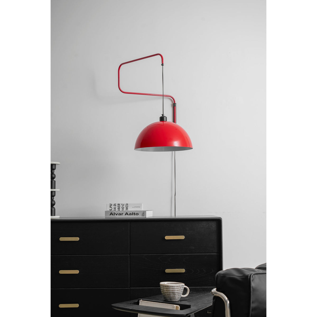 Geometric Wall Lamp Plug-In with Dim Function – Red & Black Metal Design – 3 Sizes S/M/L | Sansoti