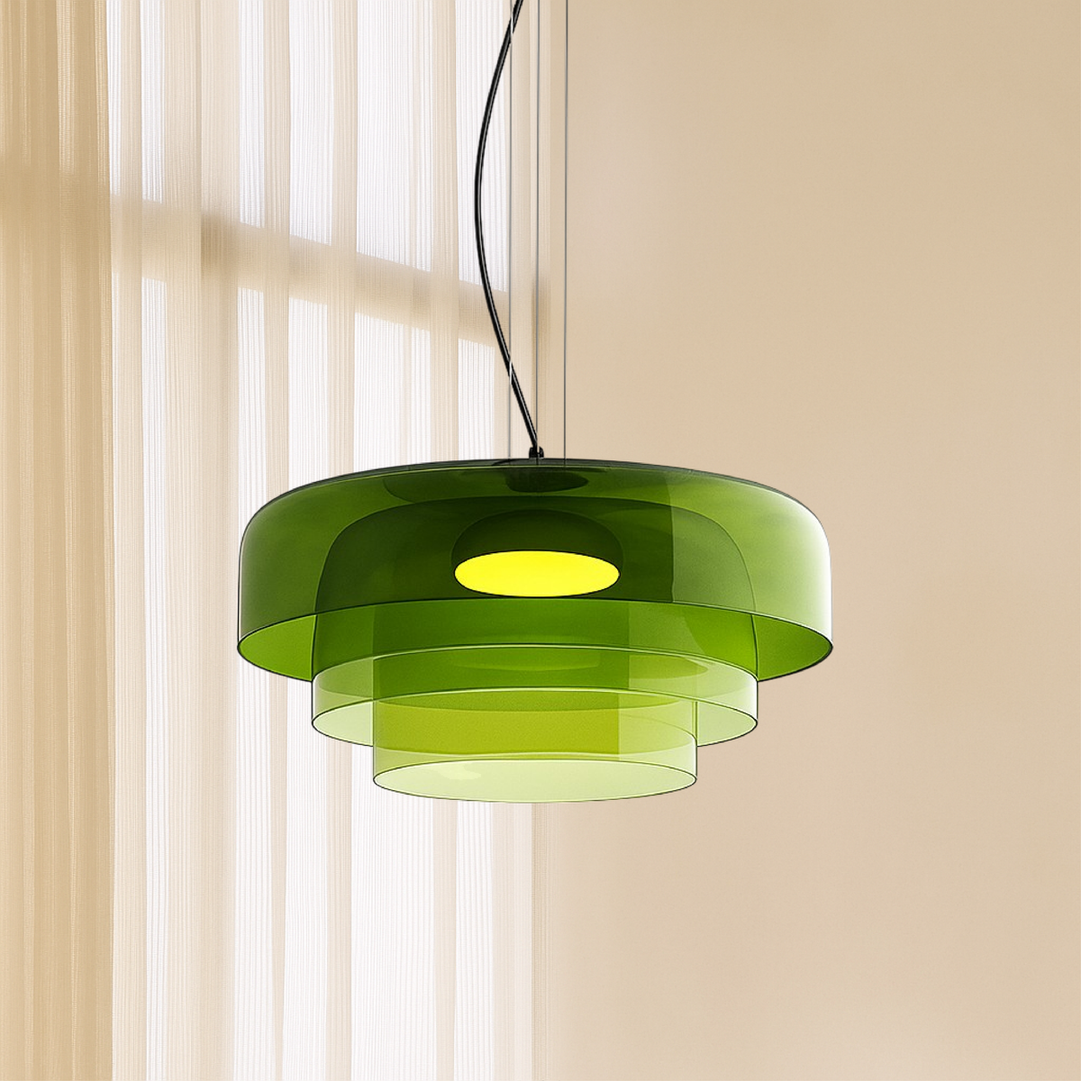 Glazen hanglamp Ø42 cm gelaagd glas groen eettafel keuken modern design sfeerverlichting | Sansoti
