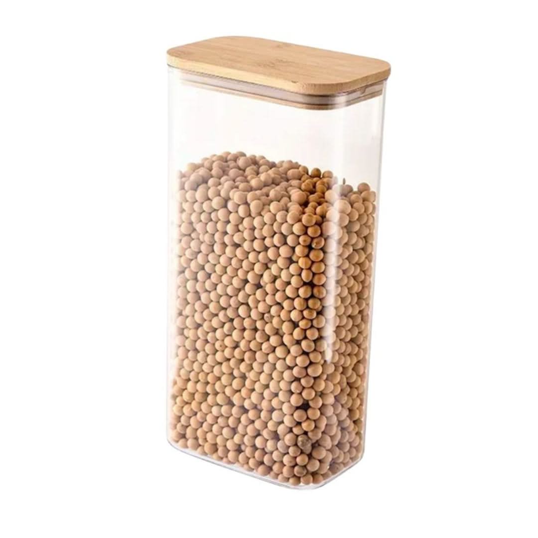 Voorraadpot Glas met Bamboedeksel 750ml-2100ml Luchtdicht Keukenorganisatie Natuurlijk Opbergpot Voedselopslag | Sansoti