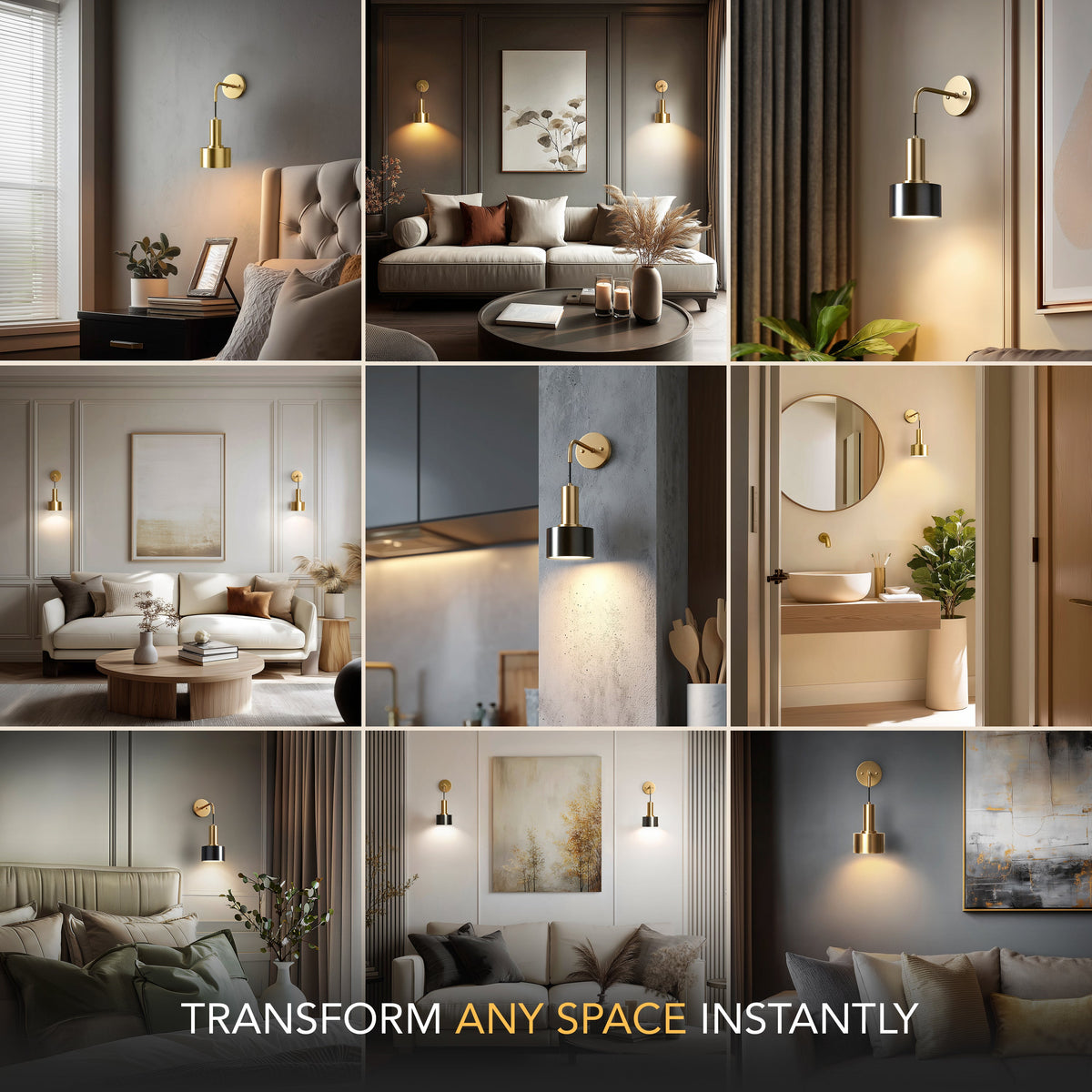 Wandleuchte Gold Industrial Set 2 Hängender Schirm Metall Fernbedienung Dimmbar RGB Schlafzimmer | Sansoti