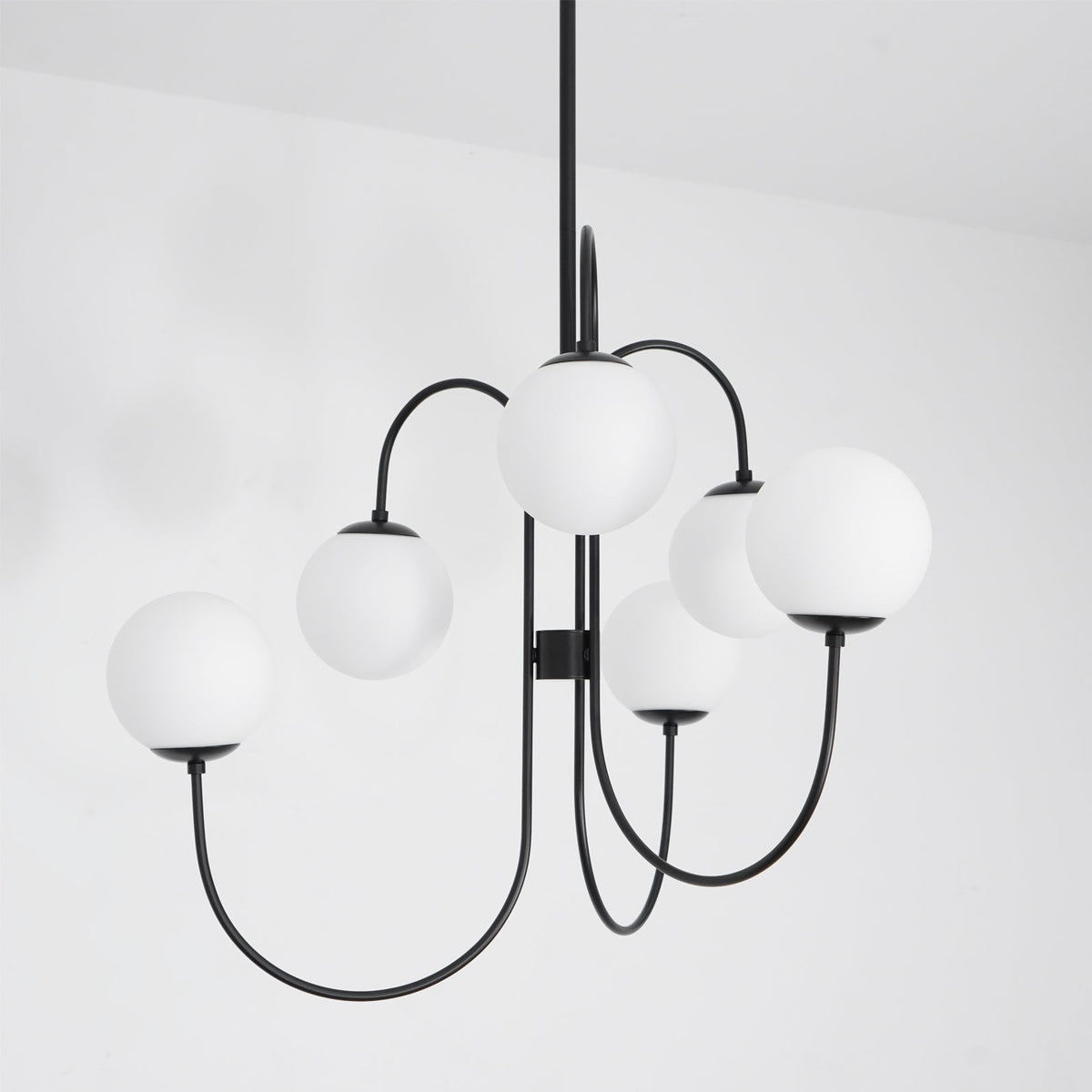 Lustre Col de Cygne Ø76 cm – Suspension 8 Lumières avec Boules en Verre Or/Noir | Sansoti