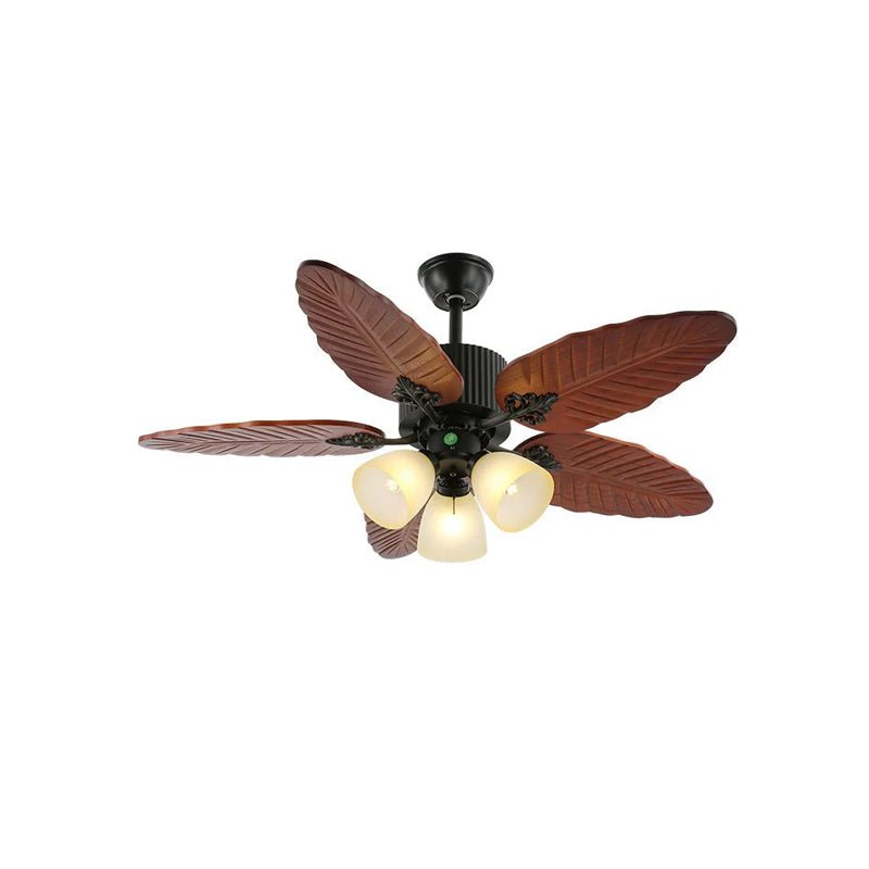 Tropical ceiling fan with lighting and remote control – Natural design with glass shade | Sansoti