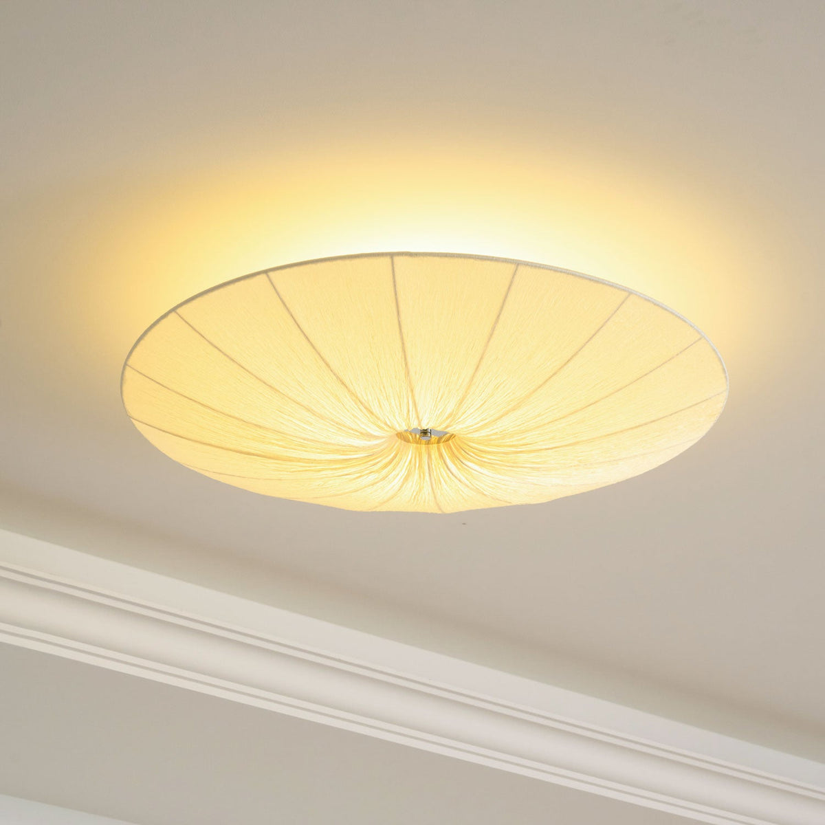Quasten-Deckenlampe mit Fransen-Detail, beiger Stoff, Eisen, warmes diffuses Licht, moderne Deckenleuchte für Esszimmer, Schlafzimmer, Eingangsbereich | Sansoti