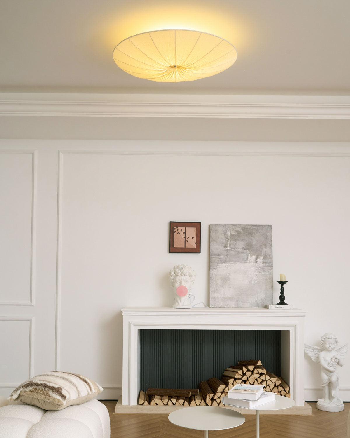 Quasten-Deckenlampe mit Fransen-Detail, beiger Stoff, Eisen, warmes diffuses Licht, moderne Deckenleuchte für Esszimmer, Schlafzimmer, Eingangsbereich | Sansoti