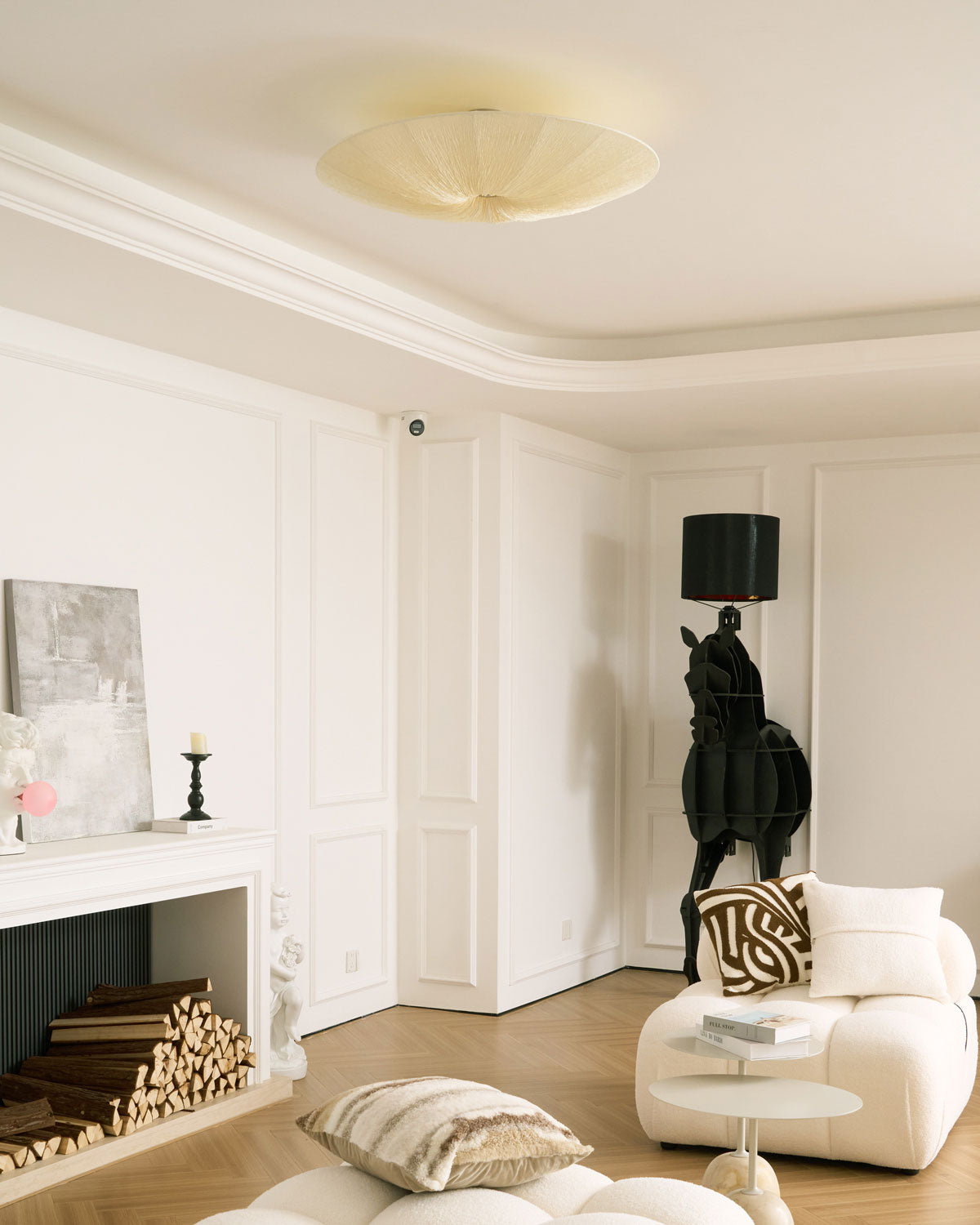 Quasten-Deckenlampe mit Fransen-Detail, beiger Stoff, Eisen, warmes diffuses Licht, moderne Deckenleuchte für Esszimmer, Schlafzimmer, Eingangsbereich | Sansoti