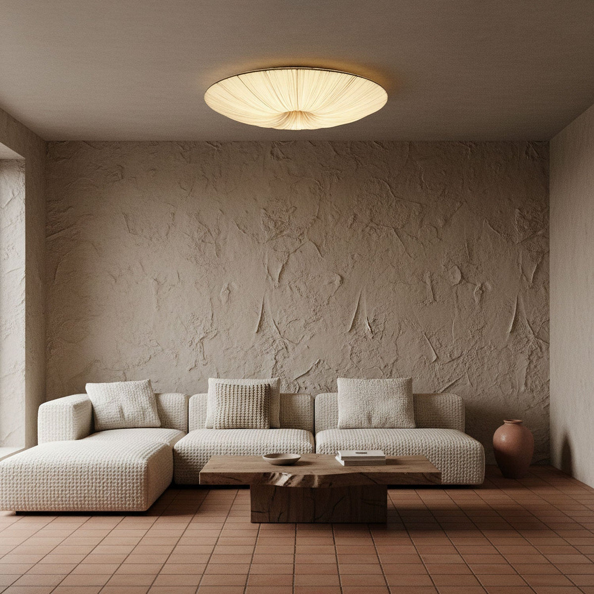 Quasten-Deckenlampe mit Fransen-Detail, beiger Stoff, Eisen, warmes diffuses Licht, moderne Deckenleuchte für Esszimmer, Schlafzimmer, Eingangsbereich | Sansoti