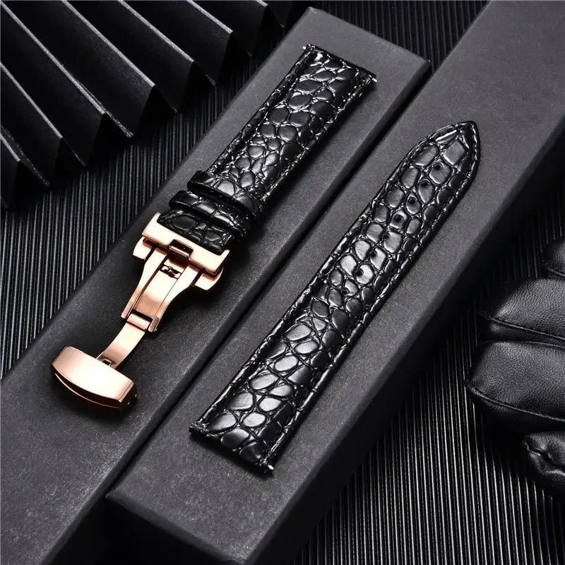 Crocodile-Print Leather Smartwatch Band Premium Leather Moisture-Resistant Sport Band Elegant Adjustable Wristband | Sansoti