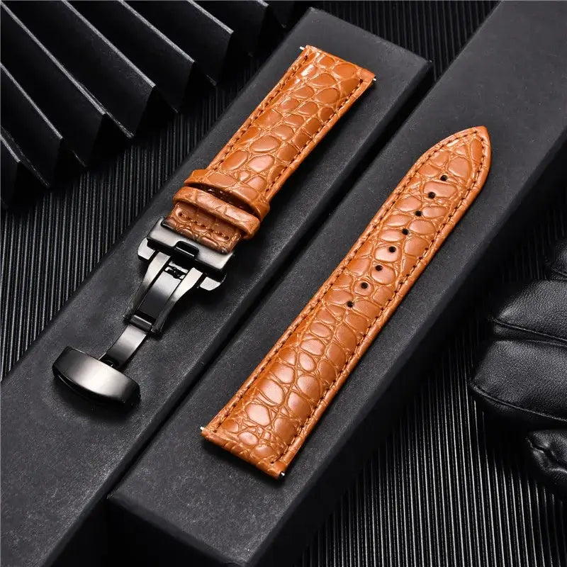Crocodile-Print Leather Smartwatch Band Premium Leather Moisture-Resistant Sport Band Elegant Adjustable Wristband | Sansoti