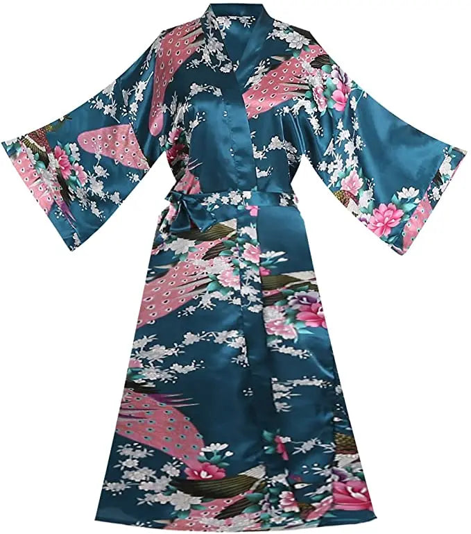 Satijnen Ochtendjas Kimono Dames Bloemenprint Kort Luxe Badjas Bruidsfeest Huiskleding Nachtkleding Loungewear | Sansoti