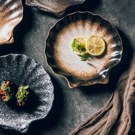 Ceramic Shell Plate Set – Elegant Dinnerware for Fish & Starters Scandinavian Design – 3 cm × 20 cm | Sansoti