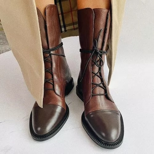 Dames Veterlaarzen Leer Enkelhoog Zwart Bruin Casual Stoer Comfort Herfst Winter Wandelen Wandellaarsjes | Sansoti